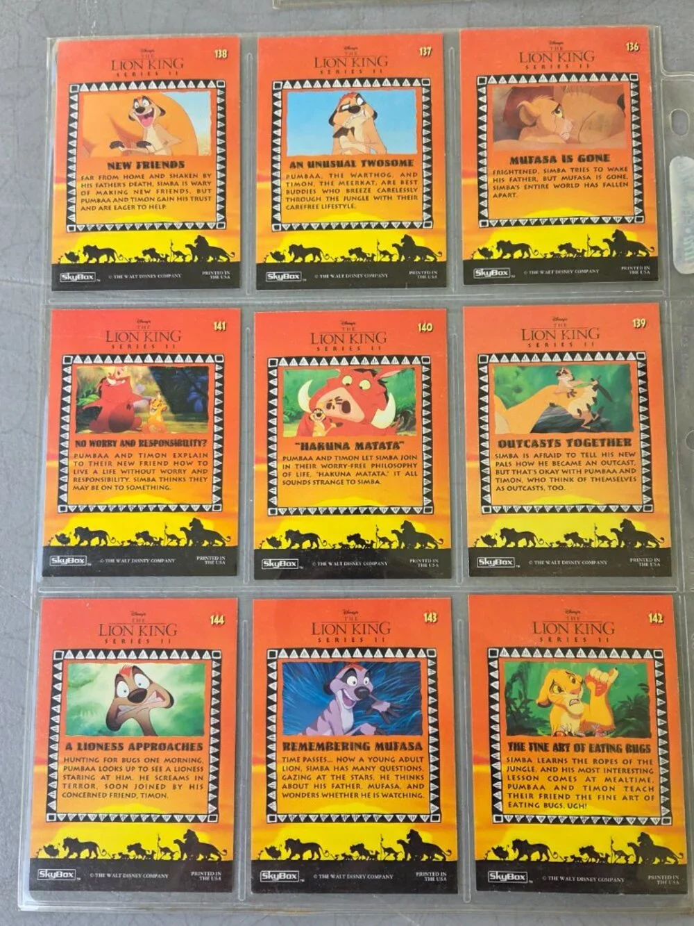 Disney Lion King Trading Cards 19-25, 55-63, 136-144, 145-153 (36 Total Cards)